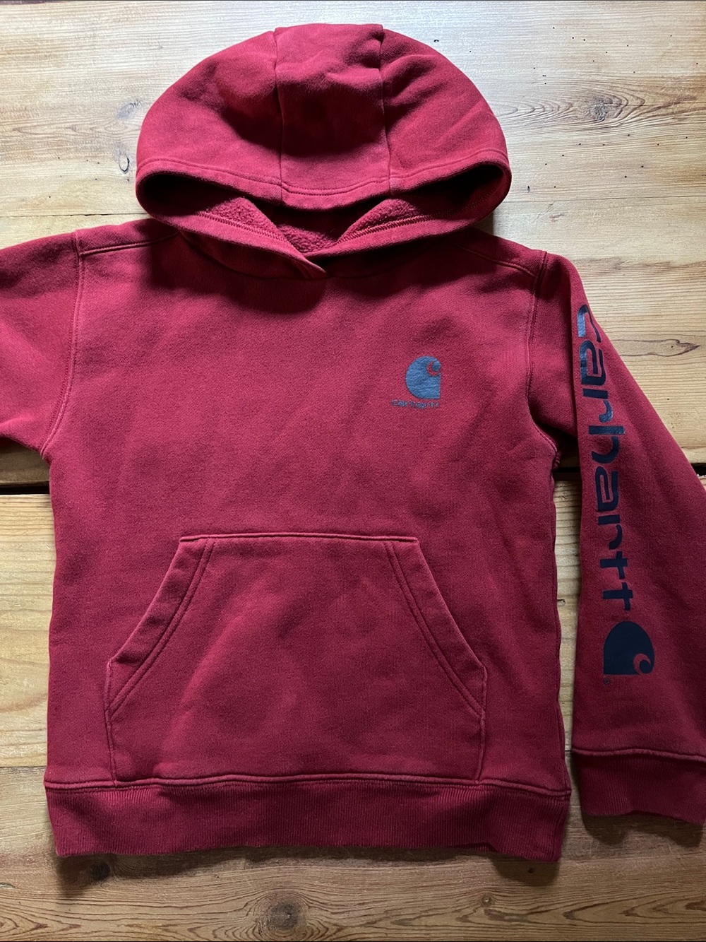 CARHARTT Boys 6 Red Hoodie Kangaroo Pocket Logo Sleeve